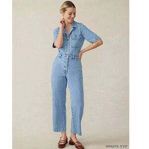 NEW🌅FAHERTY Women's Denim Michelle Short Sleeve Jumpsuit in Cloudlight wash $228
